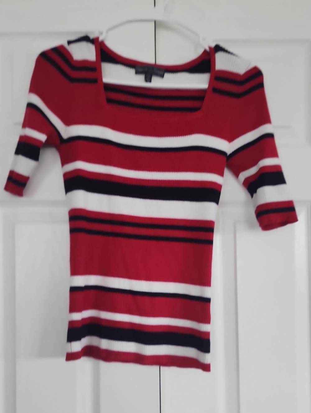 Women's Red Striped Short Sleeve Top